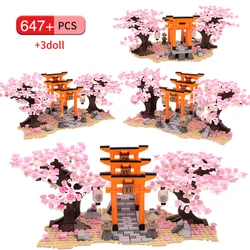 City Street View Blocks Sakura Shrine Bricks Cherry Blossom Creator House Tree Classic MOC Building Blocks Kids Toys