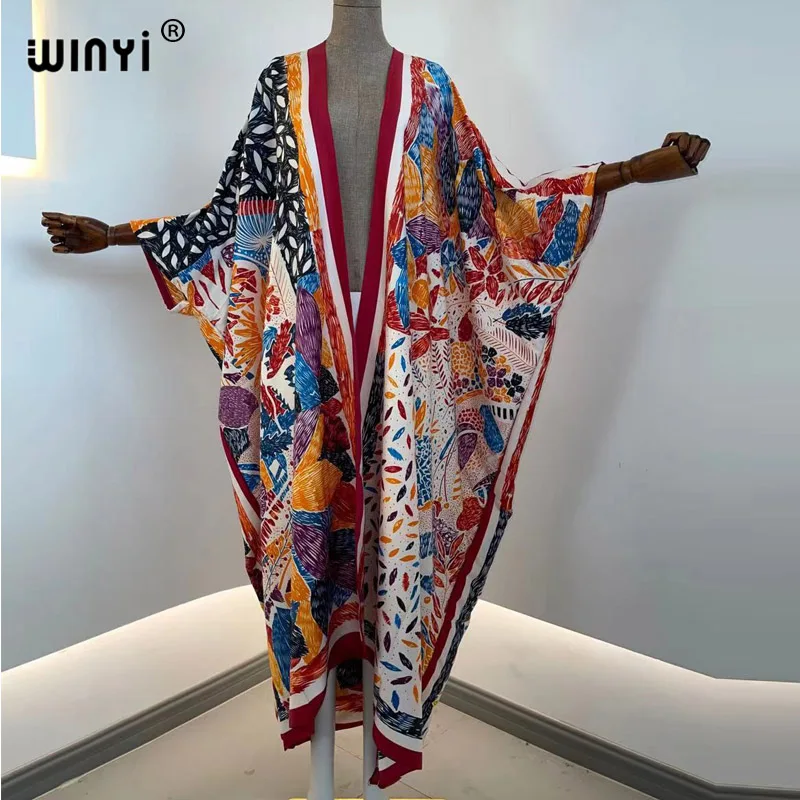 WINYI 2021 New Eid Kaftan Abaya Dubai Turkey Muslim fashion Leopard Floral Silk Caftan Islam Clothing abayas For Women Ramadan