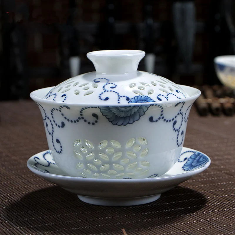 Chinese Tureen Tea Cup Set Ceramic Kungfu Tea Cup Saucer Set Drinkware