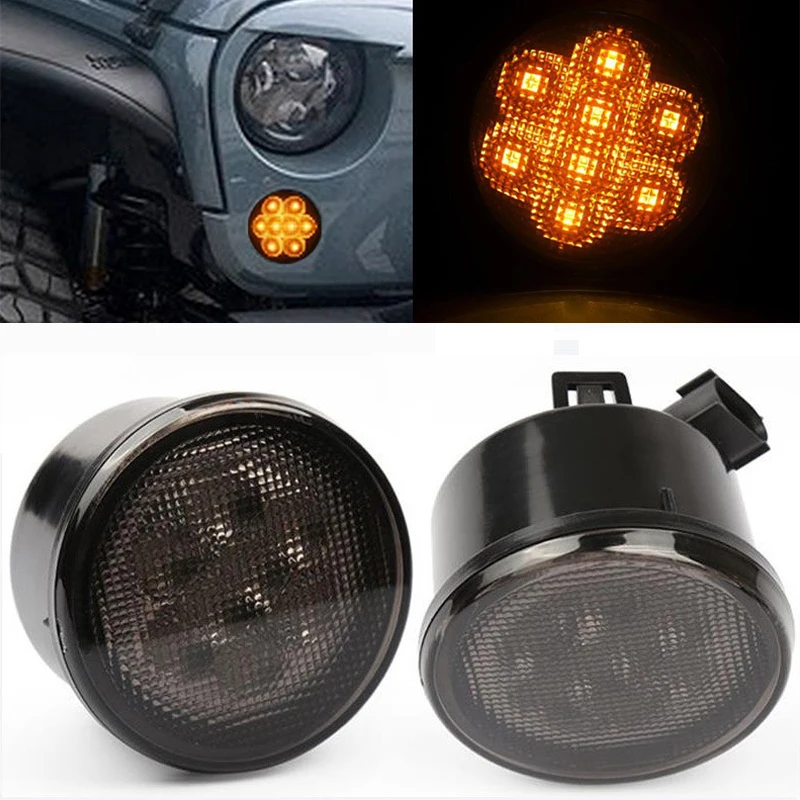 Amber Front LED Turn Signal Light Assembly 2007~2016 for Jeep Wrangler JK