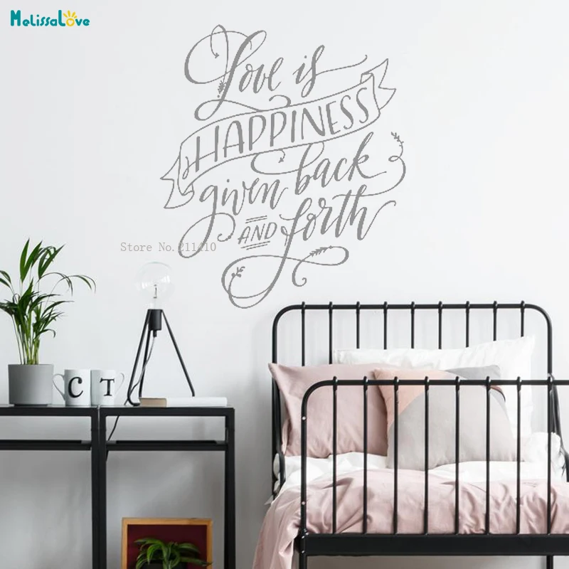 Love is Happiness Given Back and Forth Bedroom Wall Sticker Home Decor Hand Romantic Quote Modern Calligraphy Lettering YT1861