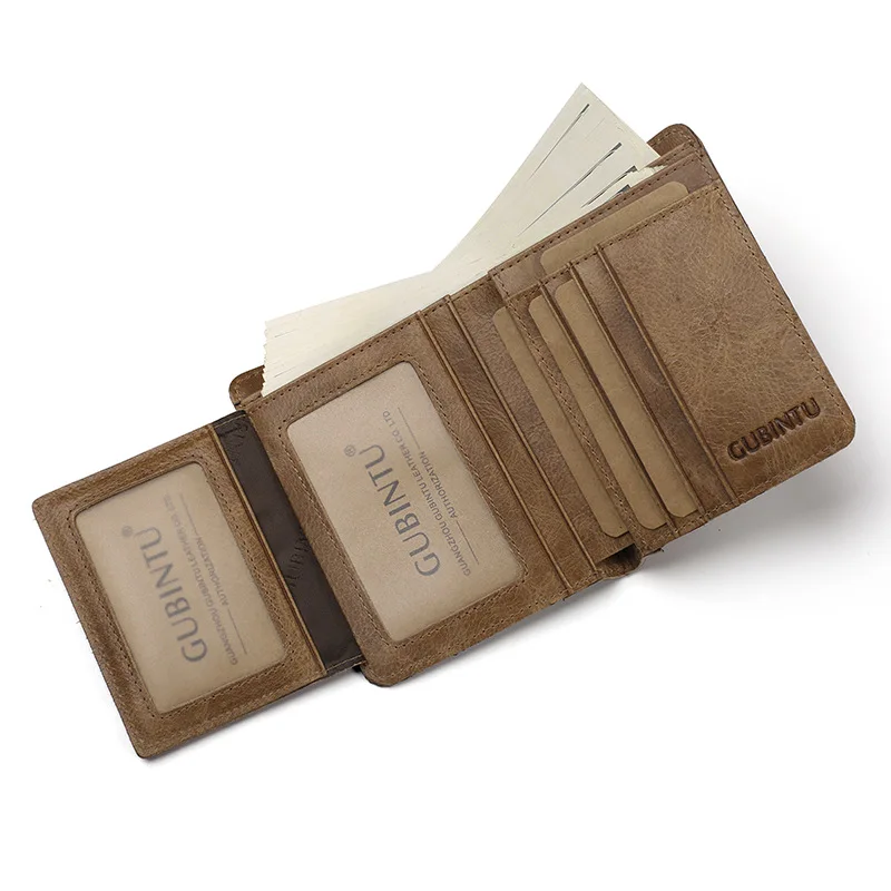 Gu Bintu Amazon RFID Men's Wallet Leather Anti-Magnetic Short Foreign Trade Retro Cow Leather Wallet Leather Wallet Fashion
