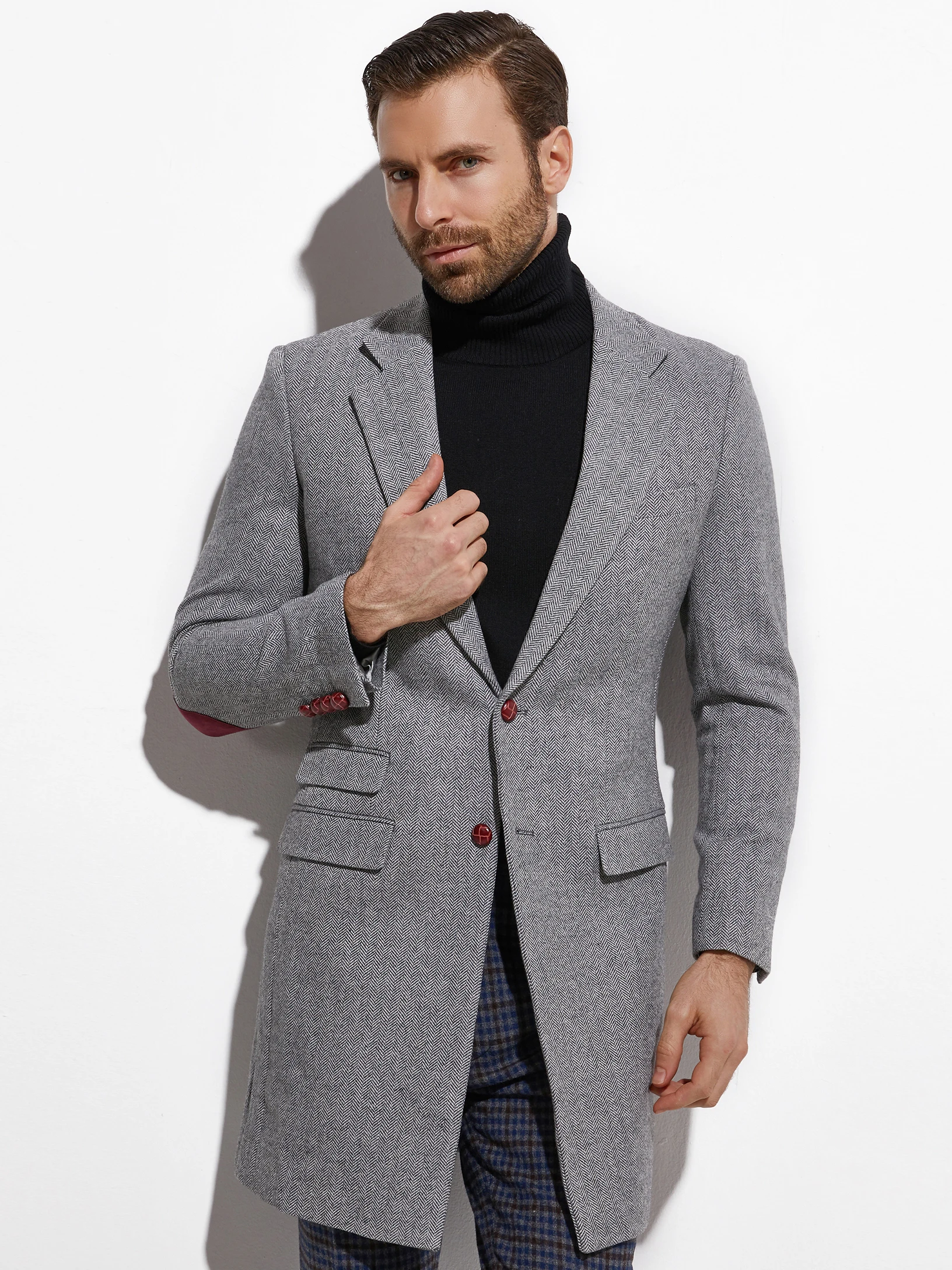 2026 Medium Length Spring Autumn Tailored Coat Custom Made Jacket Tweed Medium Long coat Mid-Length Coats Men Coats Long Peacoat