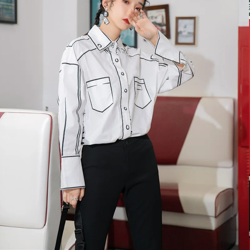 Y2K Printing shirts Women's blouses Famale New casual loose Tops Streetwear