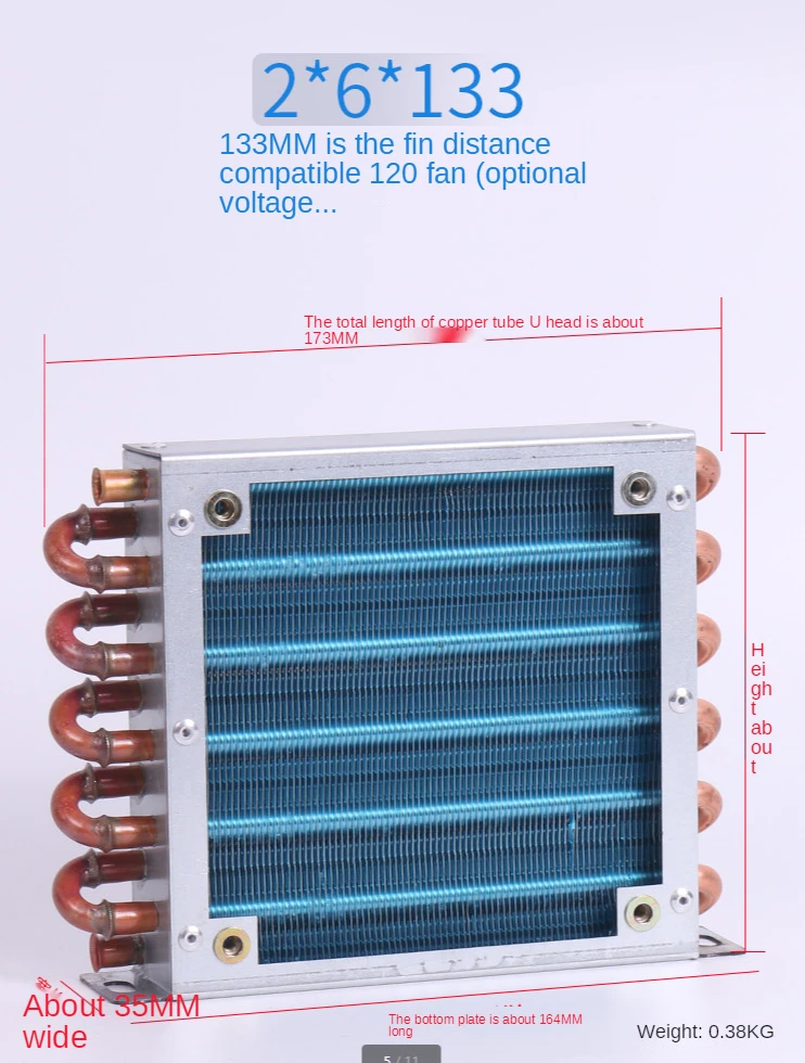 Cooling artifact for refrigerator condenser with 7mm copper tube aluminum fin small radiator