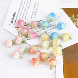6PCS Handmade Natural Real Flower Dried Flower Pendants Pink Bud Shape Resin Charms Beads with Epoxy Resin Jewelry DIY Earrings