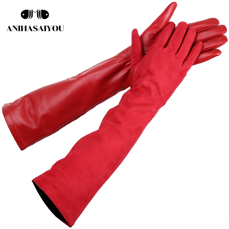 Sheepskin color women\'s gloves,genuine suede 50% women\'s leather gloves,Keep warm winter women\'s long gloves - 2014