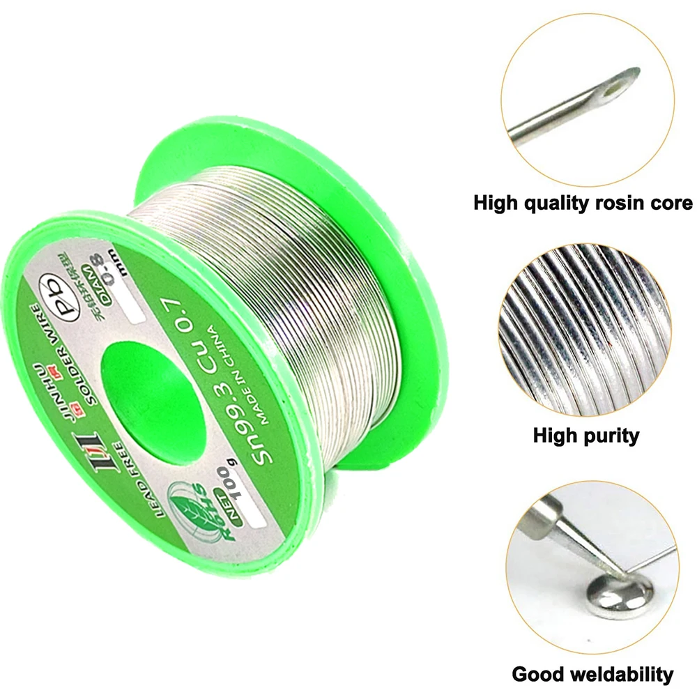 JIN HU 100g 0.5/0.6/0.8/1.0mm Lead Free Solder Wire Tin Rosin Core Solder Sn99.3 Cu0.7 Welding Soldering Iron RoHs