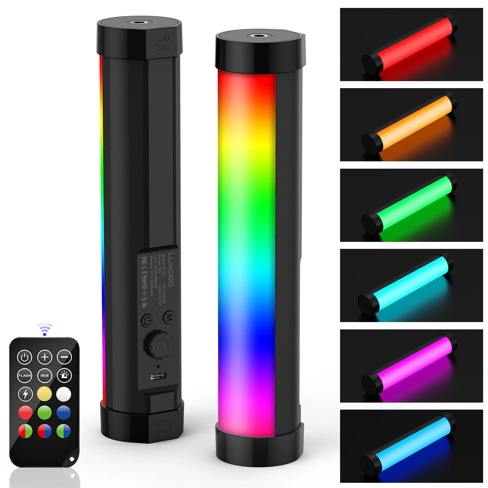 LUXCEO P100 RGB LED Selfie Fill Light Handheld Tube Stick Photo Studio Light for Video Photography YouTube TikTok