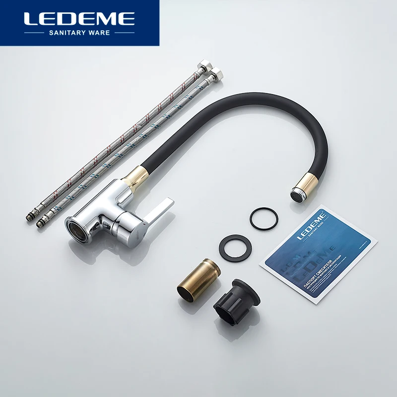 LEDEME النحاس المطبخ الحنفيات الساخن والبارد و صنابير مياه الكروم حوض بالوعة مربع الحنفية خلاطات صنبور المطبخ L4898