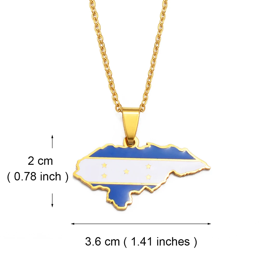 Anniyo Honduras Map Flag Pendant Necklaces for Women Stainless Steel Jewelry Honduran #265121