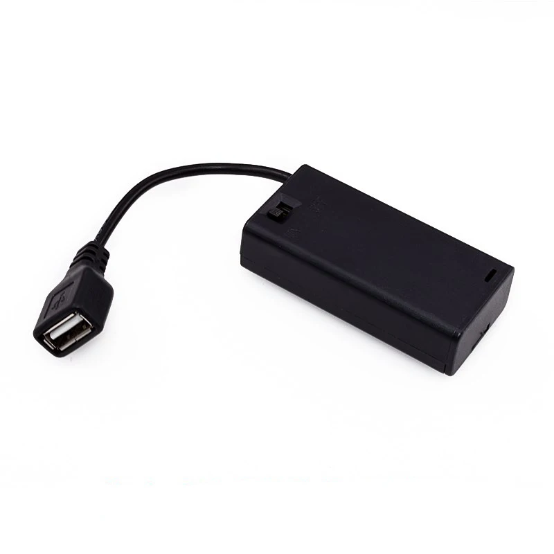 500pcs/lot Portable 2 x AA Batteries Holder Case USB Power Supply 3V Battery Storage Box Cover For Christmas LED Strip Lights