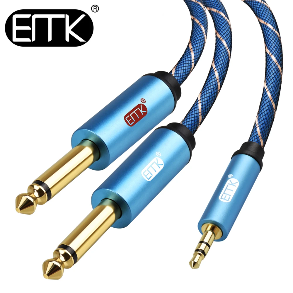 EMK 3.5mm to 2 6.35mm Audio Cable Stereo Aux 3.5 Male to Male 6.35 6.3 6.5 Mono Y Splitter Audio Cord 5m for Phone to Mixer