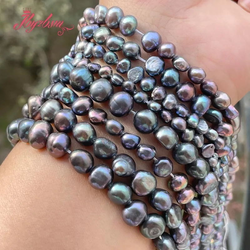 3-4,5-7,8-9mm Natural Black Freeform Freshwater Pearl Stone Beads For DIY Necklace Bracelet Earrings Jewelry Making Strand 14.5\