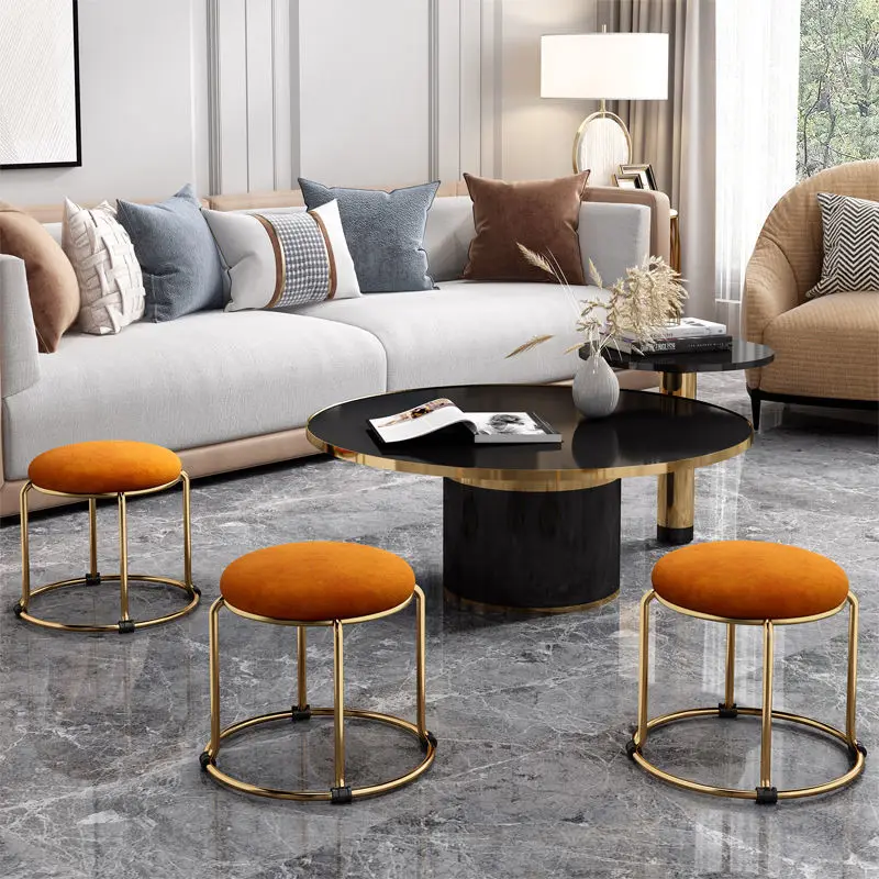 European Style Luxury Stool Chair Living Room Hotel Household Furniture Padded Stool Office Footrest Fashion Gold Silver Ottoman