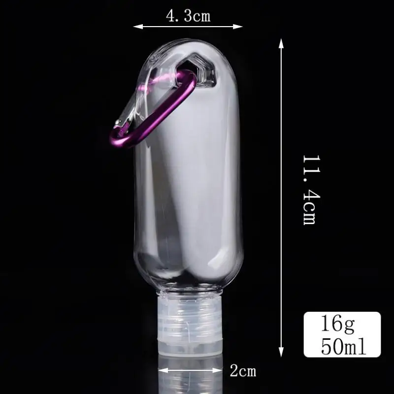 50ml Empty Alcohol Refillable Bottle with key ring hook Clear Transparent Plastic travel hand sanitizer bottle LX2972