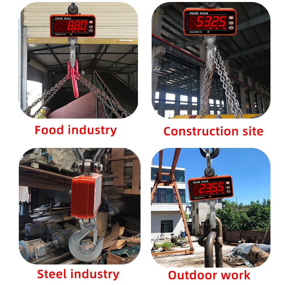 Crane Scale 1000KG 1 Ton 2000 lb Digital Scales 500kg/1000lb LCD High Accurate Industrial Heavy Duty Hook Hanging Scales Balance