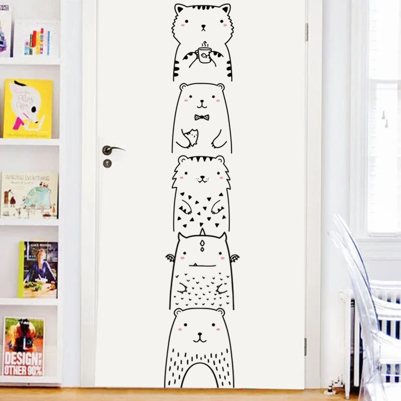 Cute Vinyl Wall Decals for Children's Room Decoration, Cartoon Stickers, Animal Bear, Naughty Cat, Kitchen Cabinet Art, 1Pc