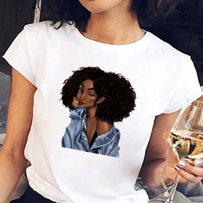 2020 Melanin Black Girl Tshirts Korean Style Cartoon Short Sleeve Women's Harajuku T-shirt Summer Casual Clothes Tops Female Tee