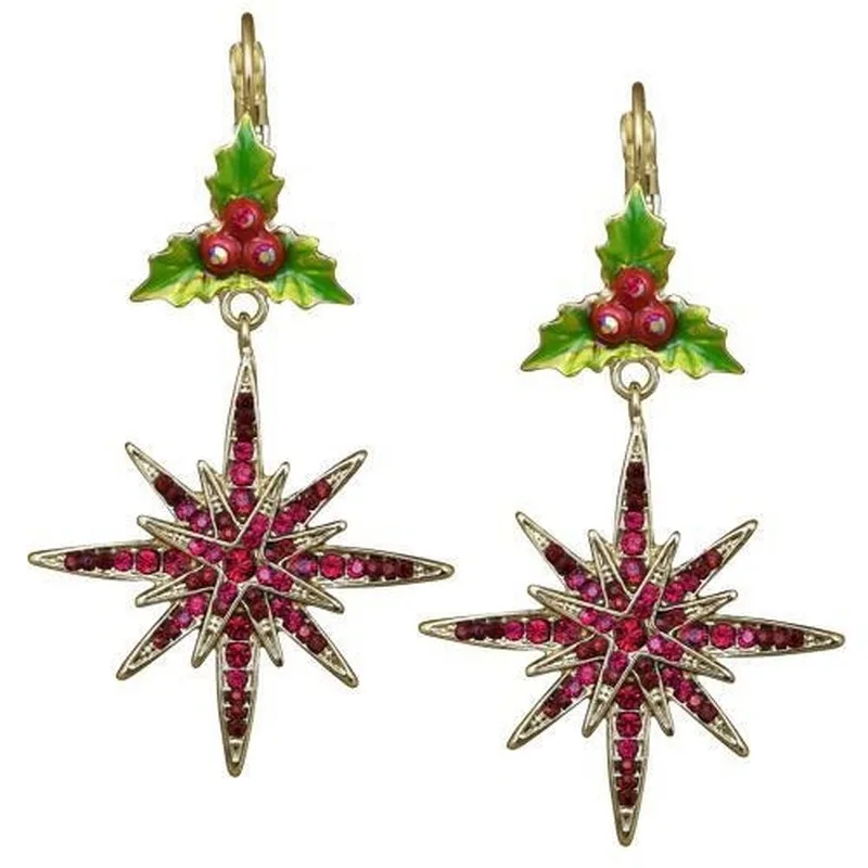 2020 Wholesale Star of Wonder Holly Berry Christmas Jewelry for Women Girl Gift Fun Leaf Earrings