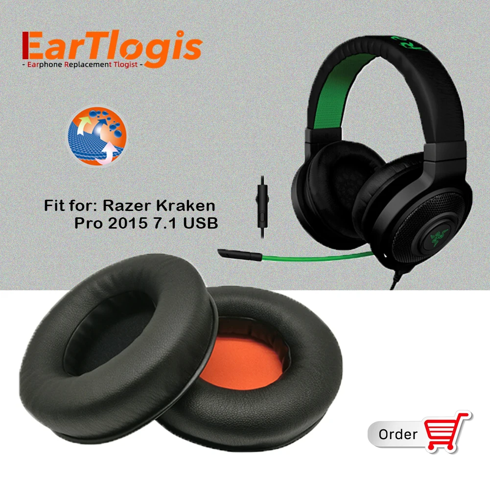 EarTlogis استبدال بطانة للأذن ل رازر كراكن برو 2015 7.1 USB سماعة أجزاء غطاء للأذن أكواب وسادة وسادة