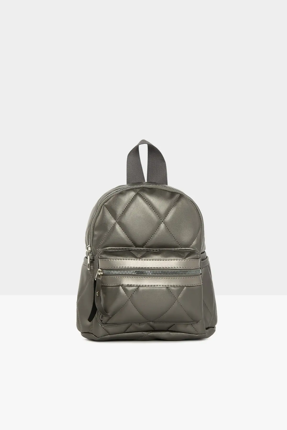 Women's Gray Quilted Patterned Backpack