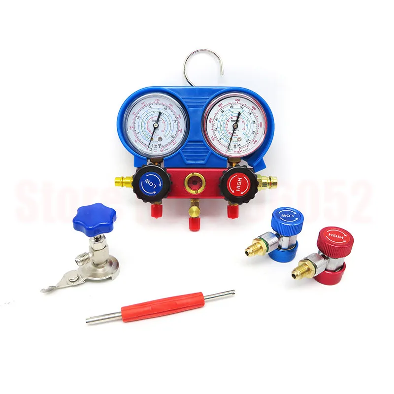 Car Air Conditioning Pressure Manifold Gauge Hose Kit for R410A R134a R404A R22 Refrigerant Pressure Gauge Set with Box