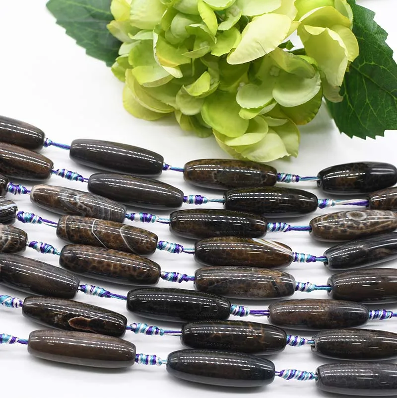 

2strands/lot Natural Oval Agate Olivary Rice Cracked Faceted Loose Beads For DIY Bracelet Necklace Jewelry Making Strand 15"