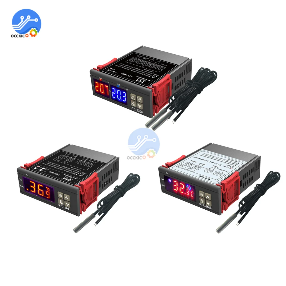 STC-1000 3000 3008 Dual LED Digital Thermostat Temperature Controller  DC 12V 24V AC 110V 220V Heating Cooling Regulator