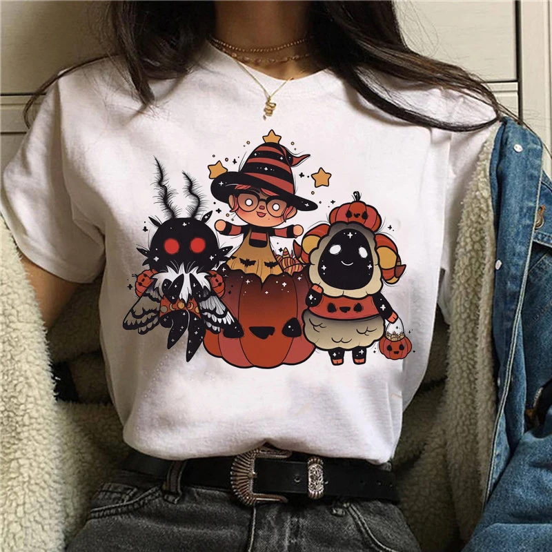 Satan Demon Death Scary Evil print ladies T-shirt ladies casual basis O-collar white shirt short sleeve ladies T-shirt,Drop Ship