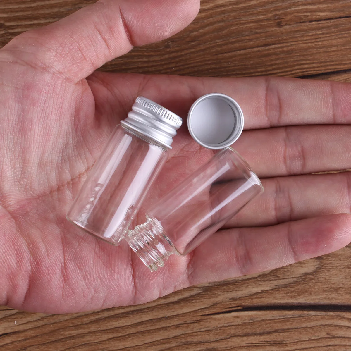 10 sztuk 10ml 22*50mm przezroczyste szklane butelki z aluminiowymi nakrętkami małe puste szklane słoiki DIY fiolki rzemieślnicze małe szklane słoiki