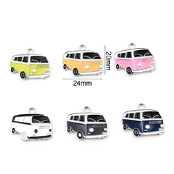 5 PCs Cartoon Car Series Charms Pendant For Necklace Making Zinc Based Alloy Pendant Bus Enamel Charms DIY Hademake Jewelry