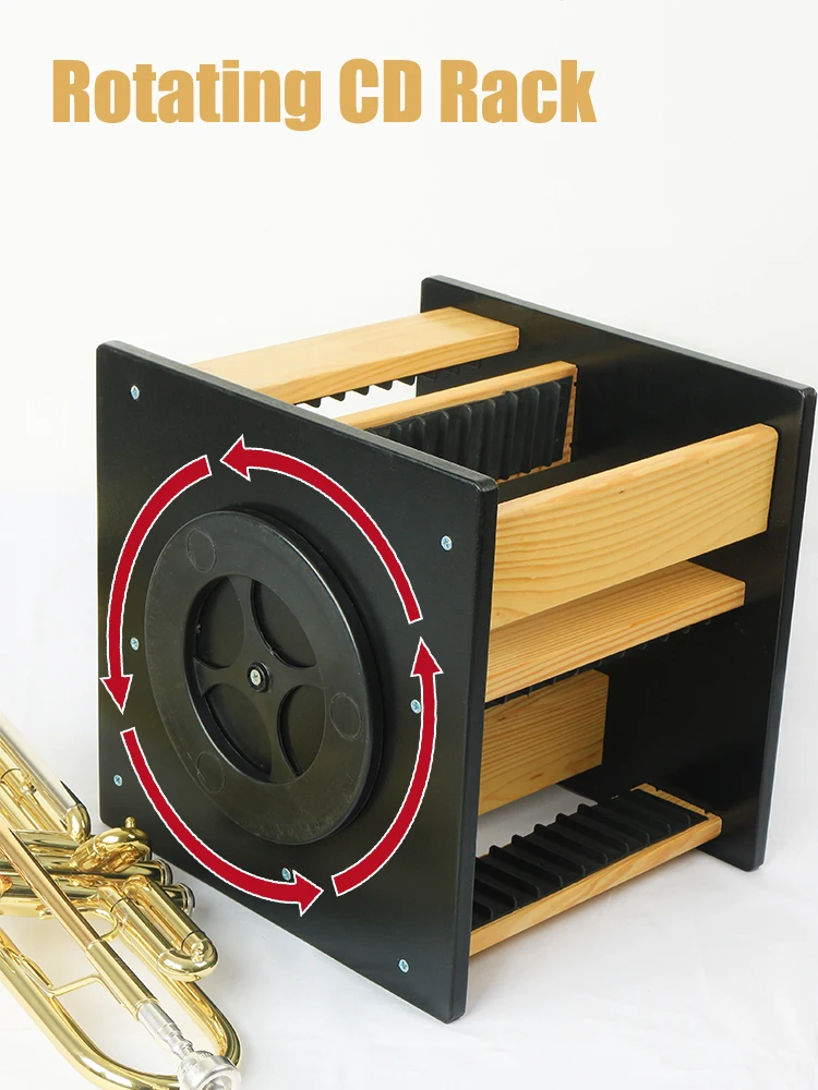 European Style Rotatable Wood CD Rack Game Disk Rack Creative Game CD Storage Box Black Gum Record Shelf