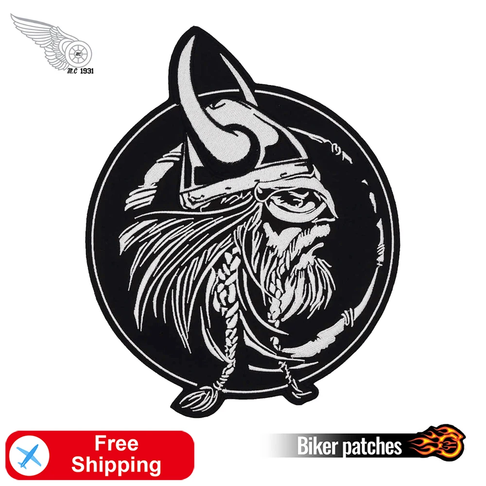 Viking Warrior God Odin Embroidered Biker Patches Iron on for Clothes Jacket Custom Back Armlet MC Badges Cool Patch Wholesales