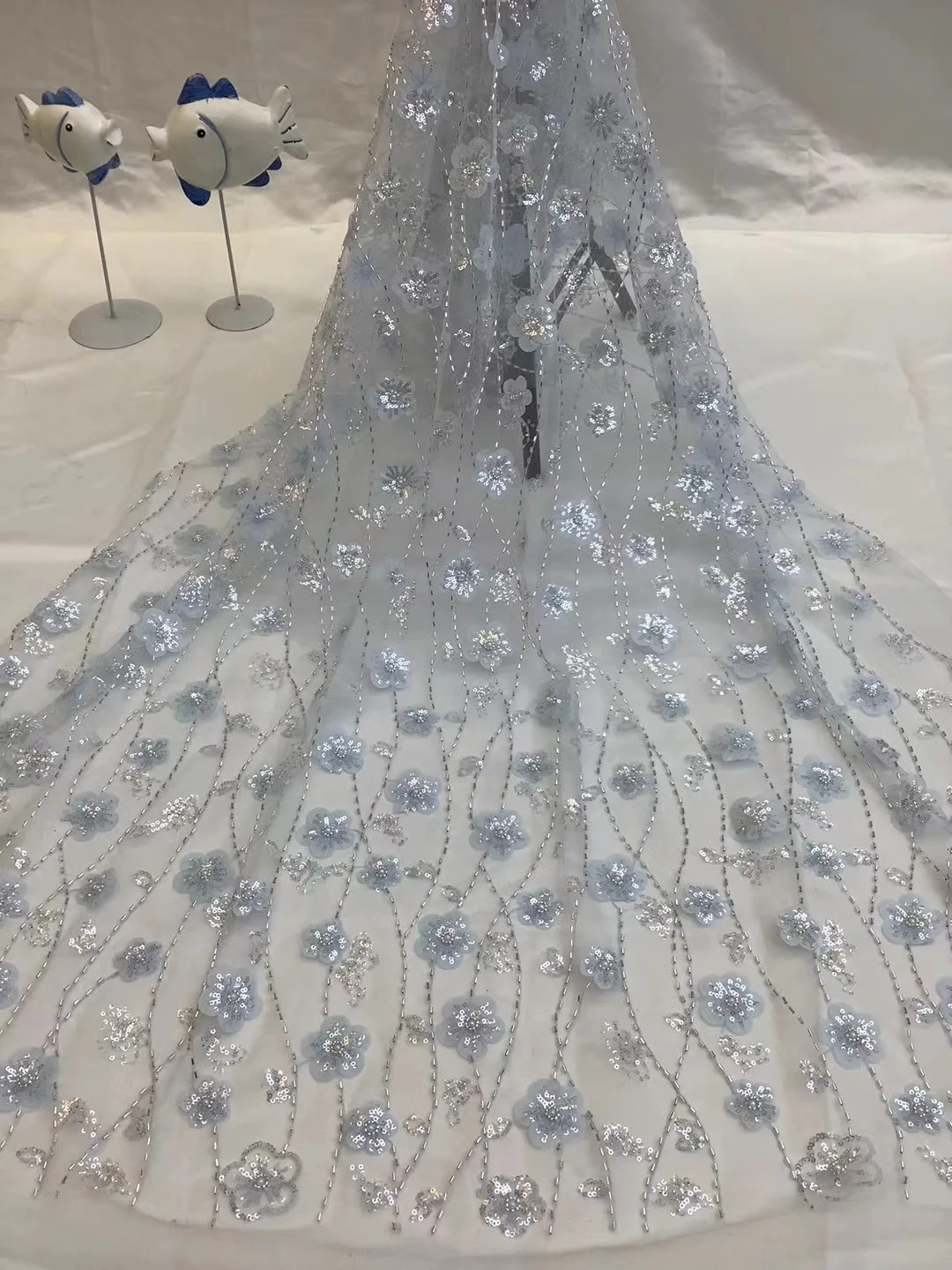 Sequin Flower Wedding Dress, White Bead Tube, Embroidery, Suitable for High-end Wedding Dress, Hot Sale