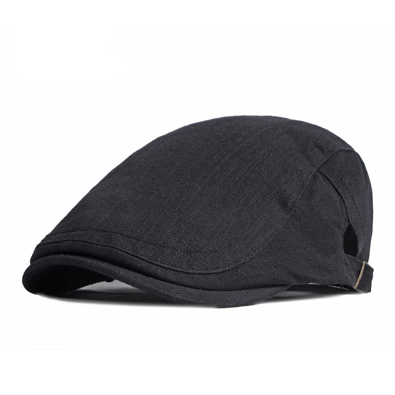 Chapeau béret en coton pour hommes et femmes, casquette à chevrons plates, en noir et gris uni, chapeau en lierre de soleil pour l\'extérieur, rétro,