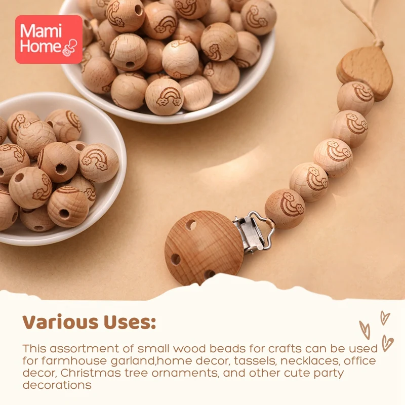 10pc 16mm Beech Round Beads Teether Printing Wood Beads Diy Bracelet For Newborn Baby Teething Necklace Accessorie Wholesale