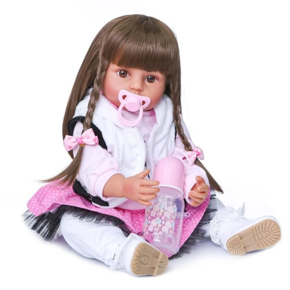 55CM reborn todder Girl gift Pink set two colors skin and hair lifelike real soft touch full body silicone reborn baby doll