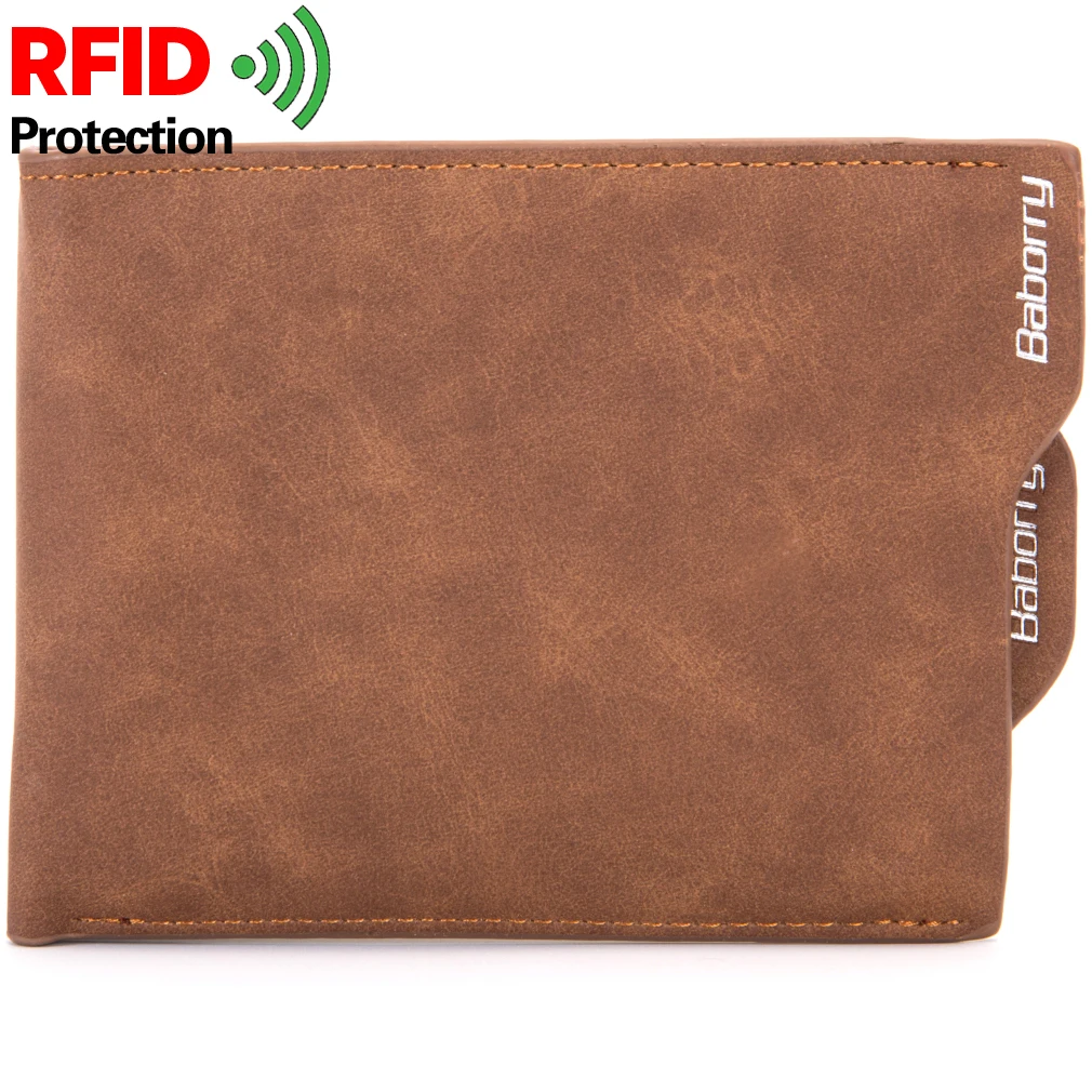 

RFID Theft Protect Coin Bag Zipper Men Wallets Purses 100% PU Leather Wallets for Men with RFID Blocking Mini Purse