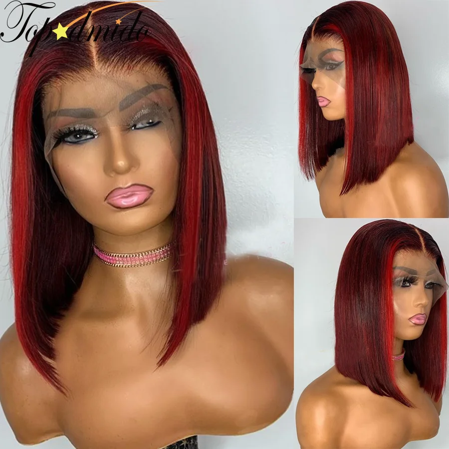 

Topodmido Dark Red 4x4 Closure Wigs with Baby Hair 13x6x1 Short Bob Lace Front Wig for Women Brazilian Remy Hair Human Hair Wigs