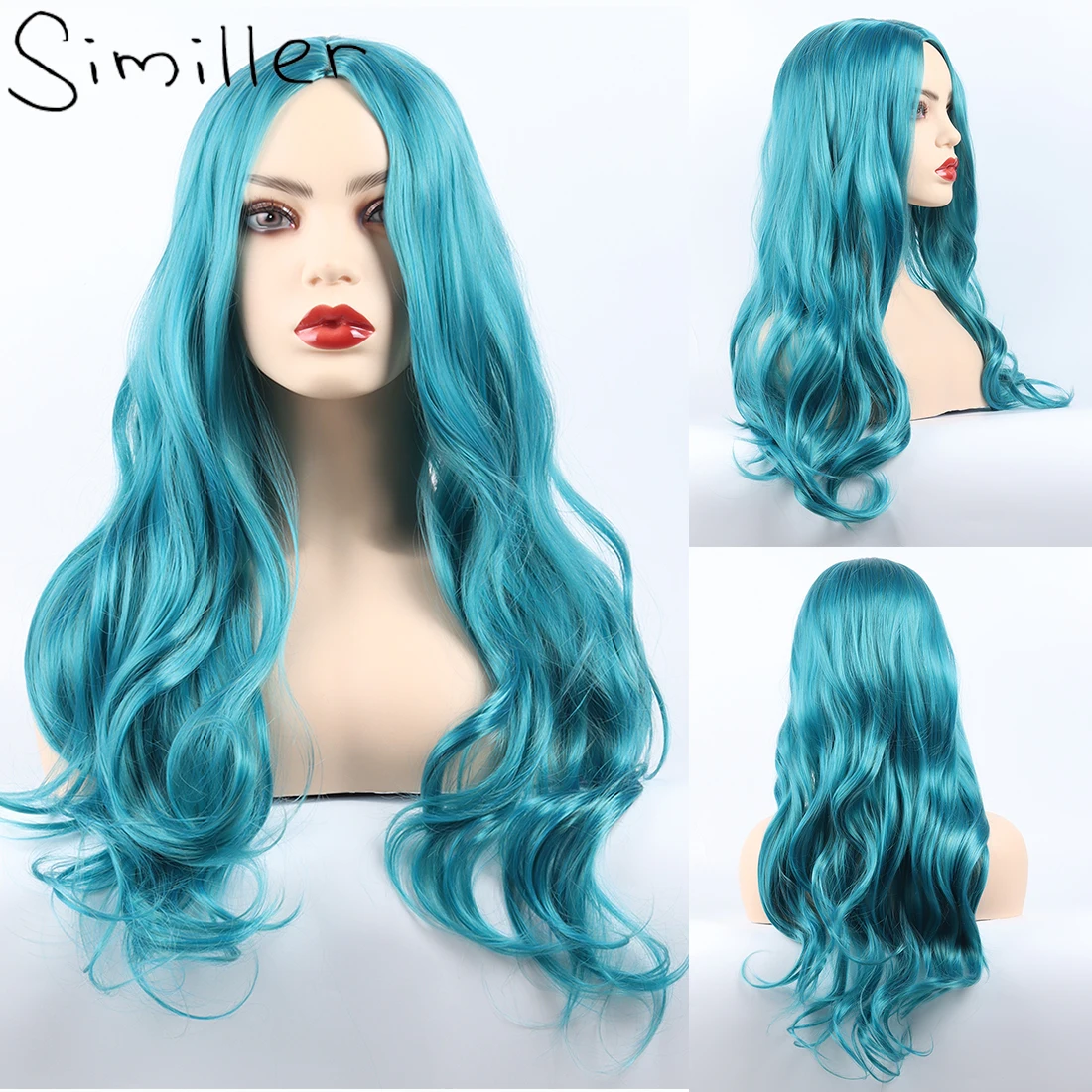 

Similler Long Blue Synthetic Wigs For White Women Central Part Wavy Hair Cosplay Wig Heat Resistant