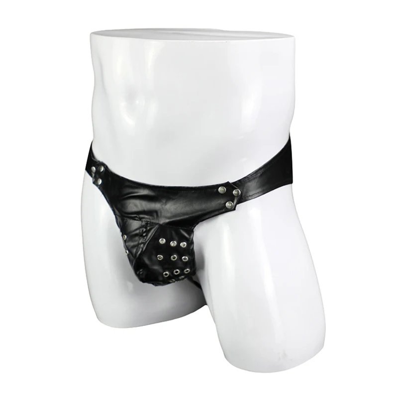 Sexy Mens Underwear PU Leather Buttocks Jockstrap Rivet Thongs  ZJH1031 Oversize