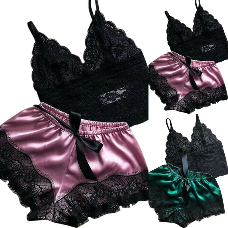 1 Set Fashion Womens Lace Sleepwear Lingerie Tops Shorts Set Babydoll Pajamas Sports Underwear Nightwear