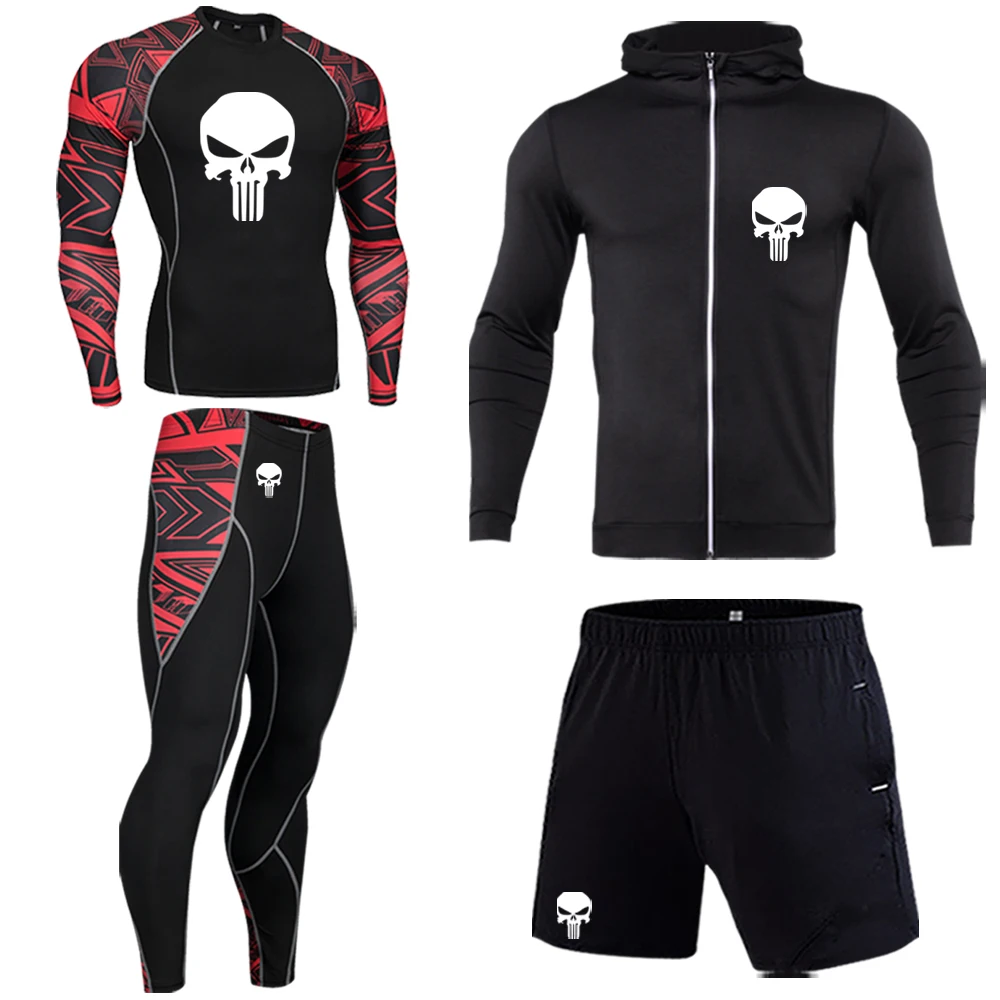 Męskie markowe ciuchy odzież sportowa strój kompresyjny rashgard męskie jesienne i zimowe legginsy z długimi rękawami legginsy treningowe T-shirt