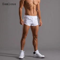 Samlona-pantalones cortos informales para hombre, Shorts ajustados de cintura elástica, sexys, de talla grande, para playa, color blanco y negro, novedad de verano, 2024