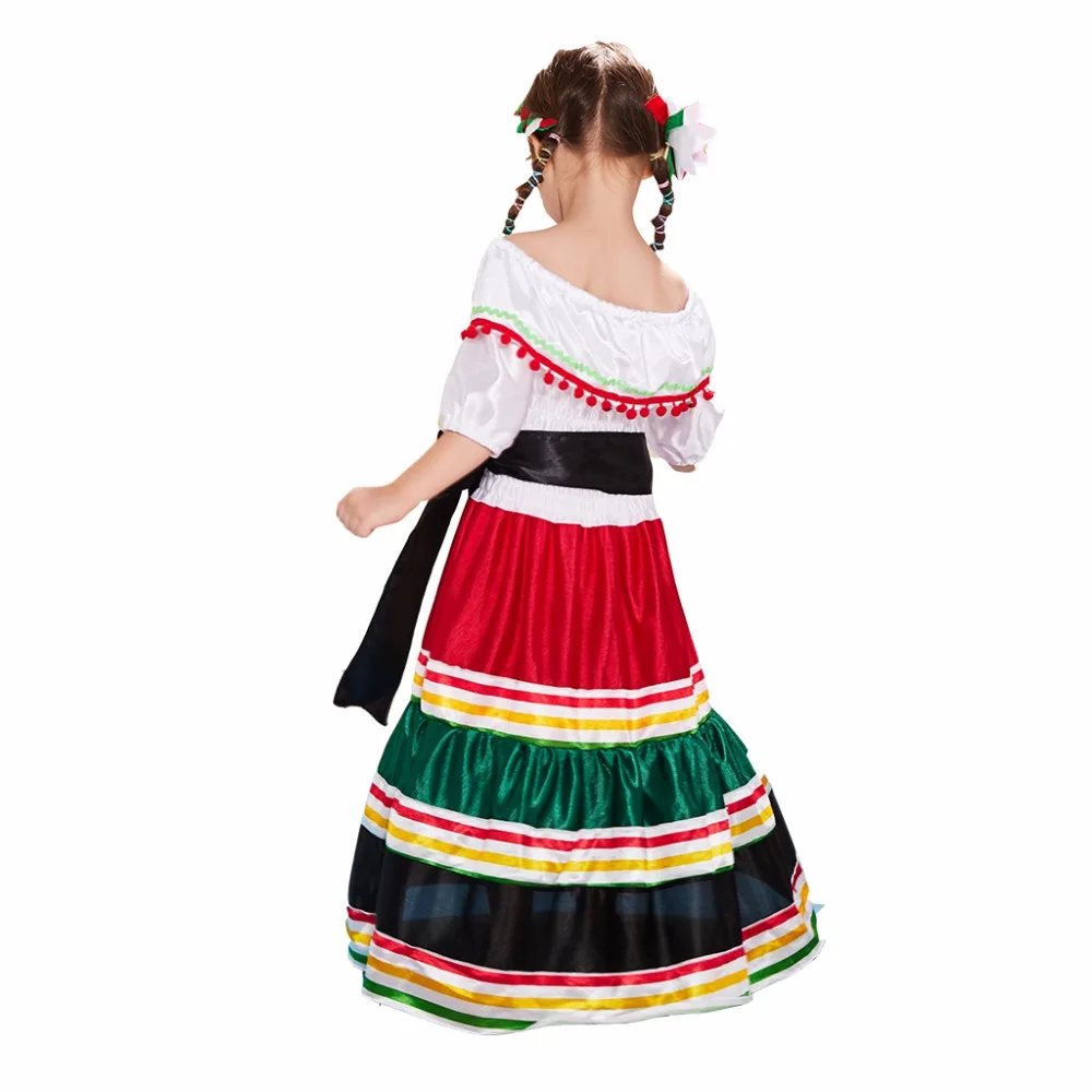 Women Off Shoulder Mexican Senorita Costume Halloween Kids Girls National Cosplay Dresses Carnival Easter Purim Fancy Dress