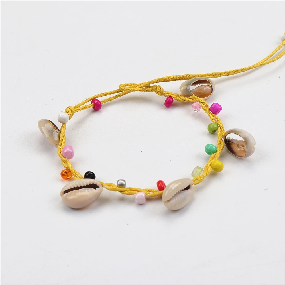 Wholesale Bulk Lots 50pcs Conch Shell Handmade Braided Cotton Rope Jewelry Cuff Bracelet For Women Mix Style Size Adjustable