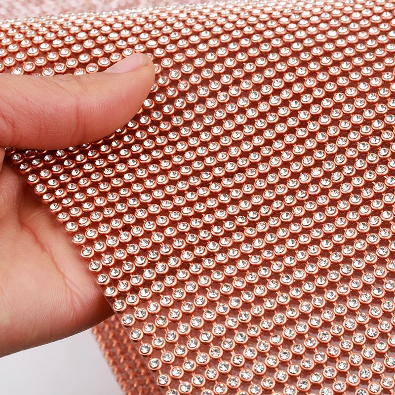 20rows Rose Gold Rhinestone Ribbon Trim Hotfix Rose Gold Base Crystal Rhinestone Tape Trim Diamond Wrap Iron On Dresses Crafts