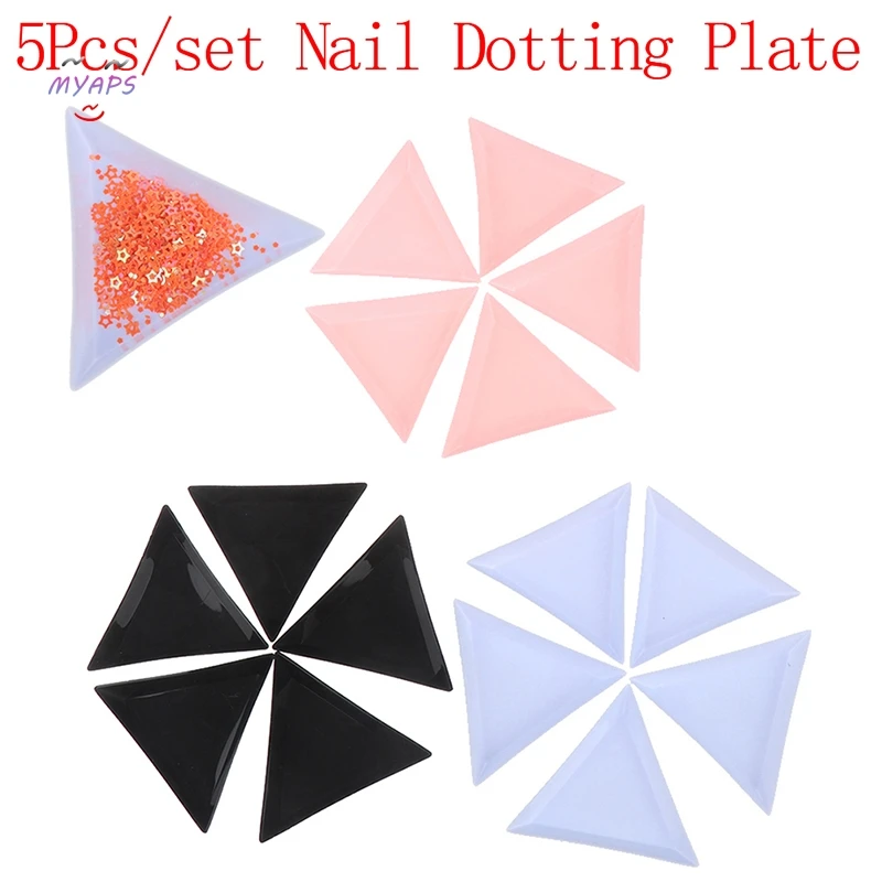 Plastic Triangle Nail Tray Nail Art Rhinestone Bead Crystal Sorting Storage Plate Manicure Tools Accessory 5pcs