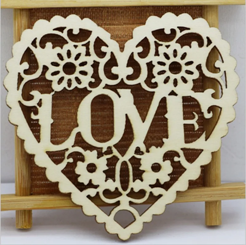 10pcs 5-8cm Mr Mrs Love ciondolo in legno a forma di cuore decorazione di cerimonia nuziale rustica centrotavola artigianato in legno fai da te